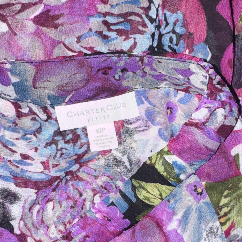 Charter Club Size 10P 10 Petite sheet  Floral Blouse - Pink, Purple, Black top - Picture 7 of 8